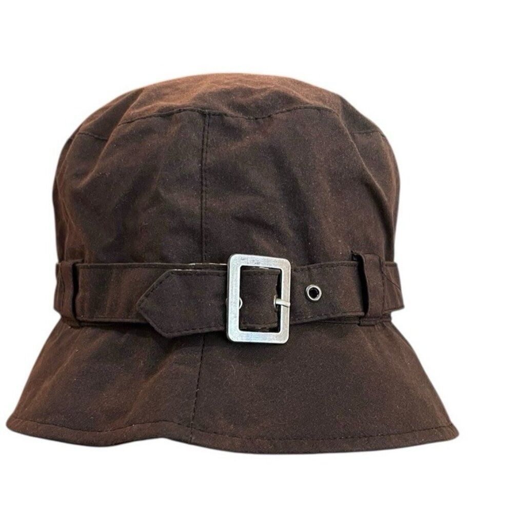 M&S Ladies Chocolate Brown Bucket Hat Silver Buckle Detail Lined Small Medium